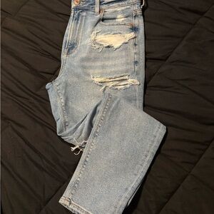 American Eagle Outfitters Ripped Light Blue Straight Leg Jeans